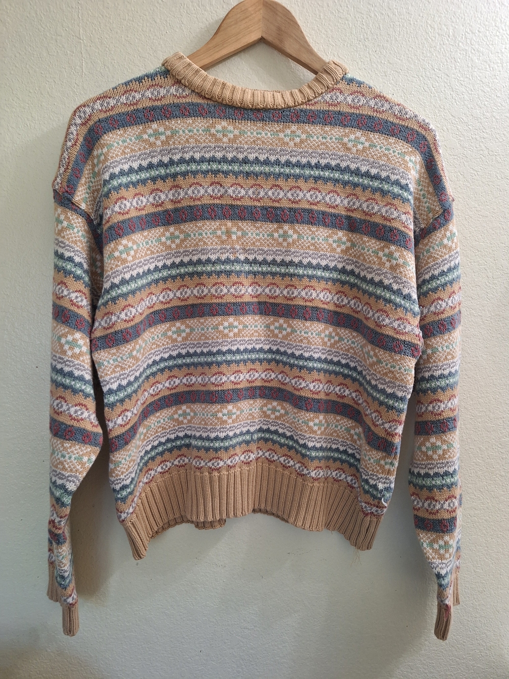 Vtg Lizwear Fair Isle Knit Crewneck 90's Minimilism Multicolor Pastel Medium